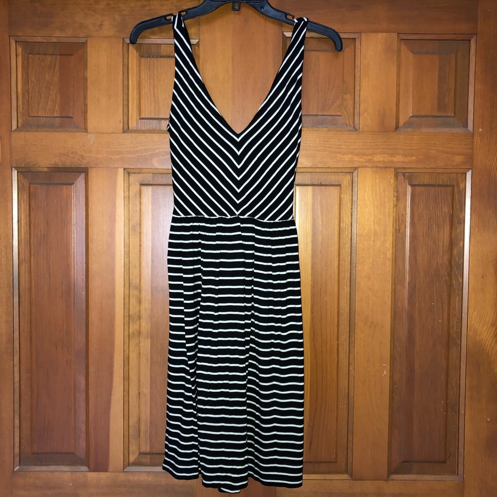 Ann Taylor Loft black & white striped swing dress